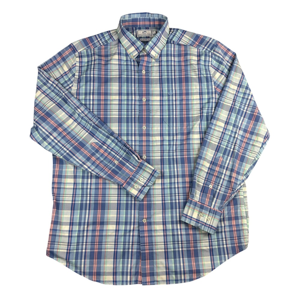 Southern Tide Mens Large Intercoastal Plaid Performance Long Sleeve Button Shirt